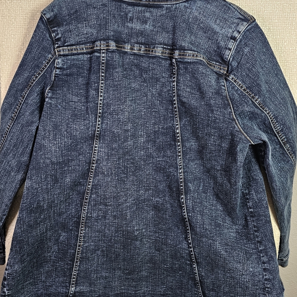 LOGO by Lori Goldstein Dark Wash Denim Jacket Women’s 14 Longline - Picture 9 of 9